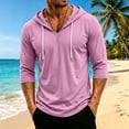 thumbnail image 6 of Mens Thin 3/4 Sleeve V Neck Hoodie Shirts Drawstring Hooded Pullover Loose Fit Beach Athletic Casual Sweatshirt Pink XL, 6 of 7