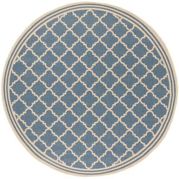 SAFAVIEH Beach House Richard Geometric Indoor/Outdoor Area Rug, Blue/Creme, 4' x 4' Round