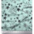 thumbnail image 1 of Soimoi Green Rayon Fabric Star & Snowflakes Text Decor Fabric Printed Yard 42 Inch Wide, 1 of 5