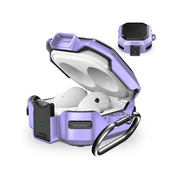 Armor Case Cover with Secure Lock for Samsung Galaxy Buds 2 Pro Case 2022 /Galaxy Buds Pro Case 2021 /Galaxy Buds 2 Case 2021 /Galaxy Buds Live Case 2020 with Keychain Purple