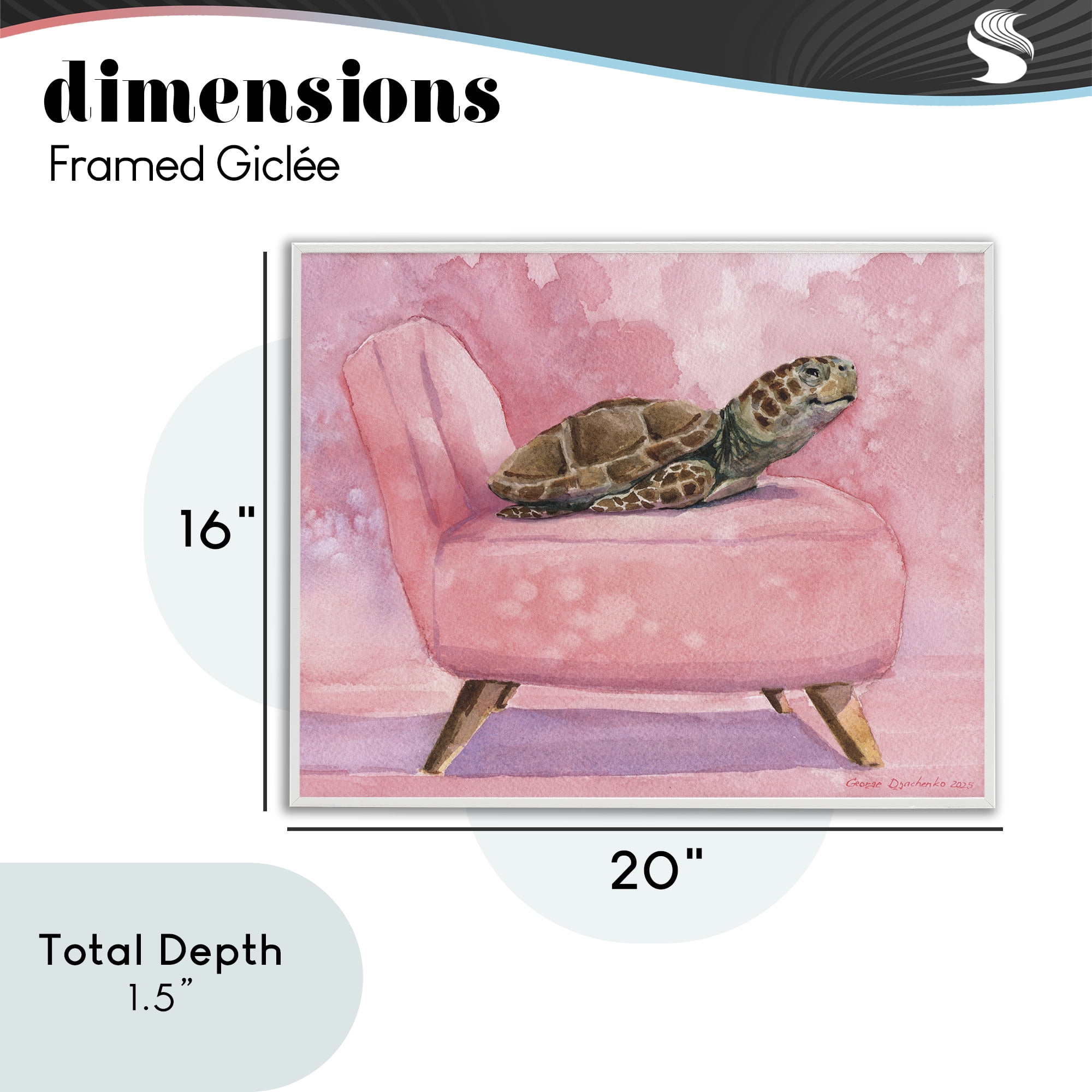 Stupell Industries Happy Turtle on Pink Chair White Framed Giclee Art, design by George Dyachenko