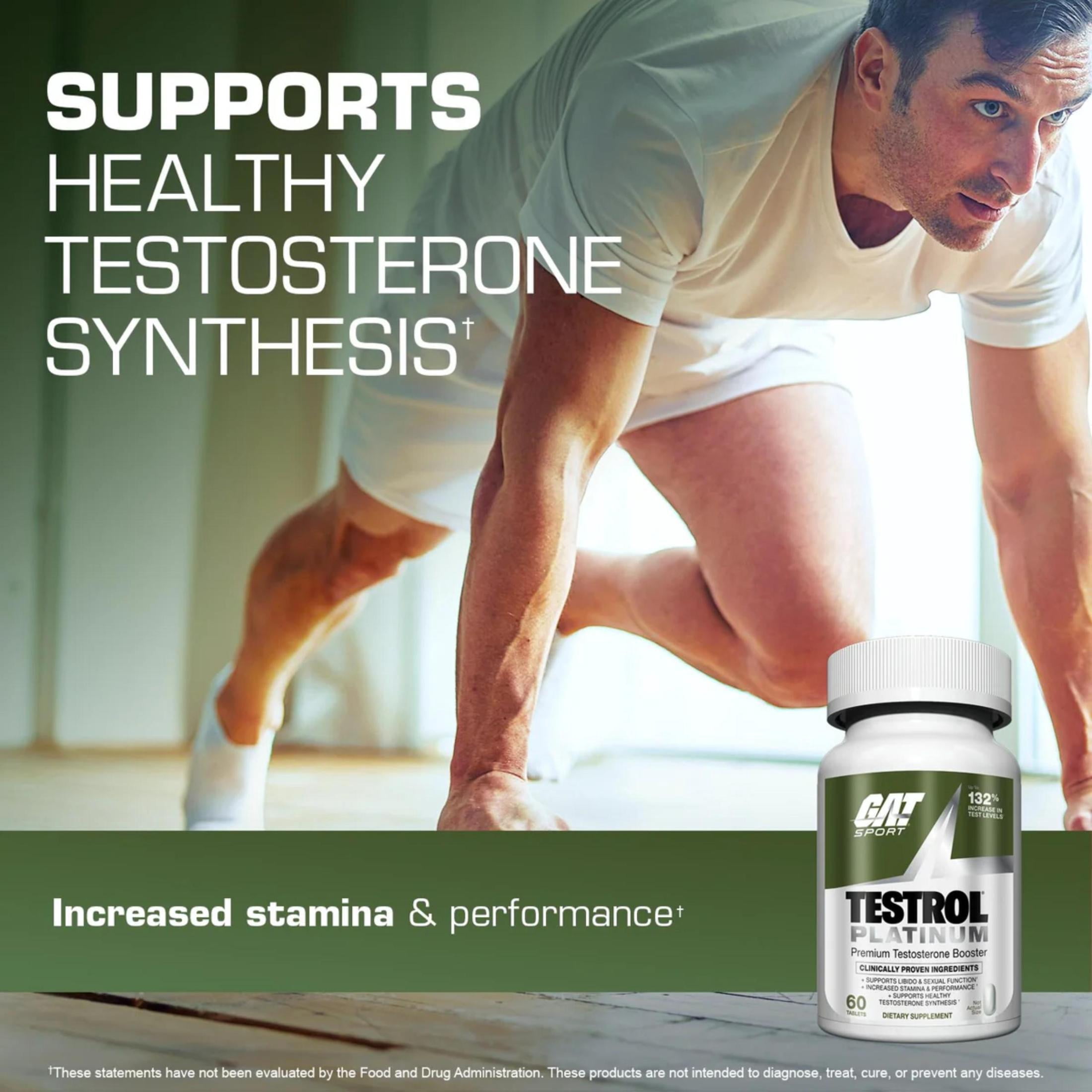 Test Booster for Men by GAT Sport, Testrol Platinum, Stamina + Libido + Testosterone Boost, Boron, Vitamin D, Zinc, 60 Tablets