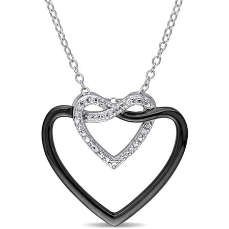 Miabella Diamond-Accent Two-Tone Sterling Silver Double Hearts Pendant, 18