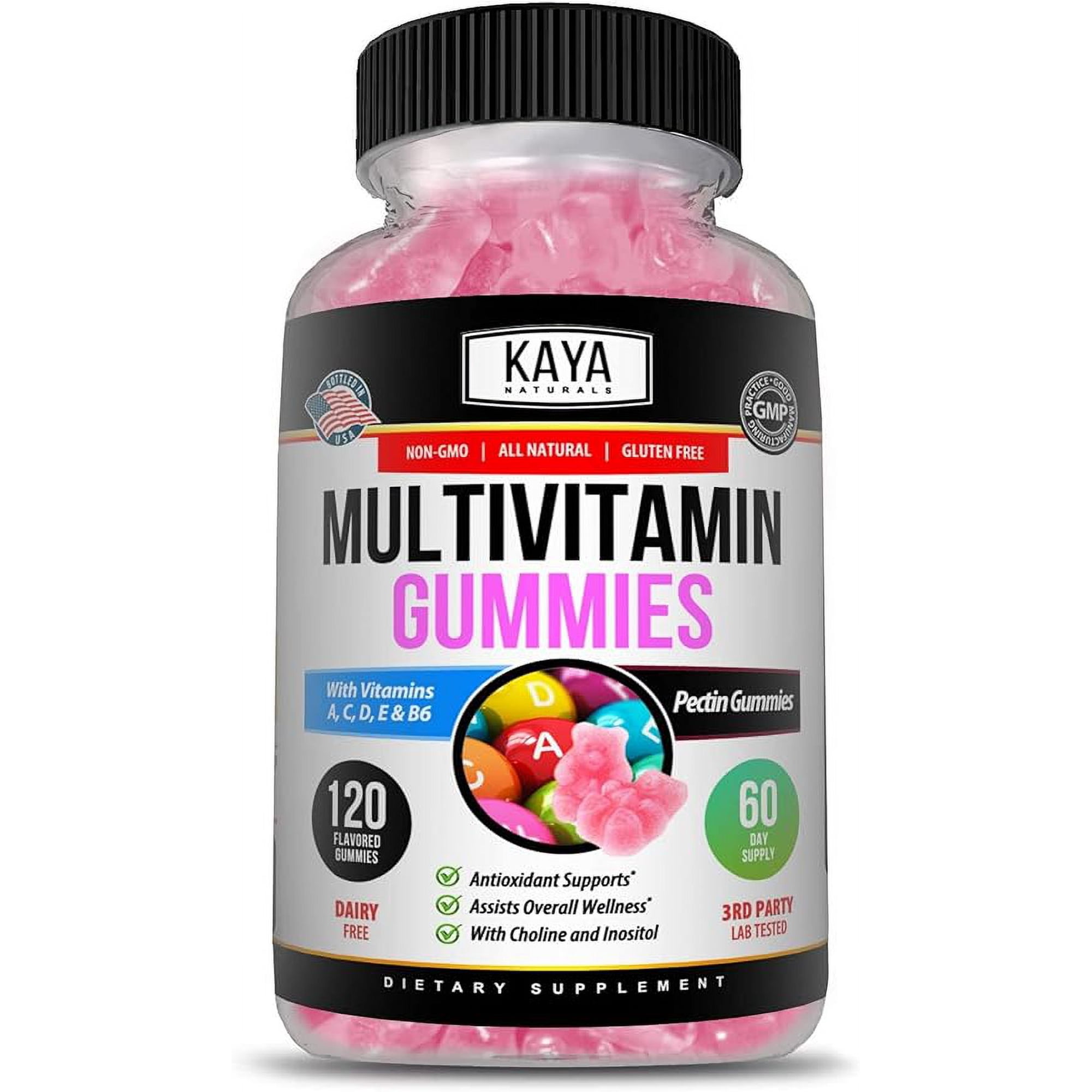 Kaya Naturals Adult Multi Vitamin Gummy, 120 Count, Biotin, Vitamin A, C & E, Including Zinc &Vitamin B-12, Folic Acid, Strawberry Flavor (120 Gummies)