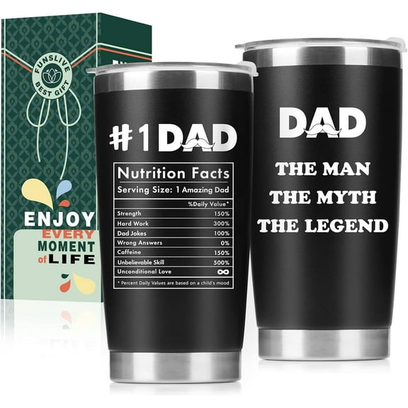 Gifts for Dad from Daughter Son 20oz Nutrition Facts Coffee Tumbler Unique Gifts for Fathers Day from Wife Best Mens Gifts for Birthday the Man the Myth the Legend Tumbler for New Dad Step Dad