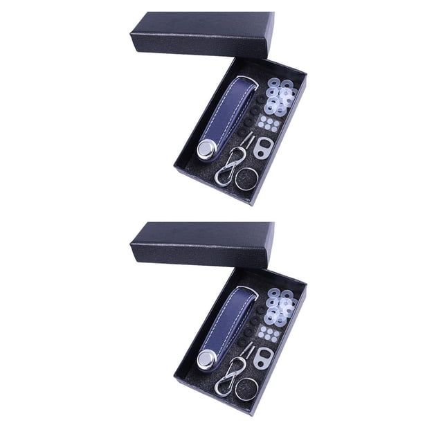 Cateissary Bolso para llaves Soporte de cuero de vaca Organizador de llaves de tamaño compacto Regalo del día del padre Cartera multifuncional Azul oscuro 2Conjunto