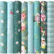 8Pcs 18x22 inch Cotton Fabric Green Floral Rose Fat Quarters Fabric Pre-Cut Quilt Squares for Patchwork Quilting and DIY Sewing Projects