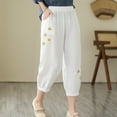 thumbnail image 4 of Wycnly Pants for Women Womens Harem Pants Vintage Cotton Linen Floral Embroidery Cropped Pants Summer Casual Elastic Waist Loose Straight Leg Crop Trousers with Pockets, 4 of 5
