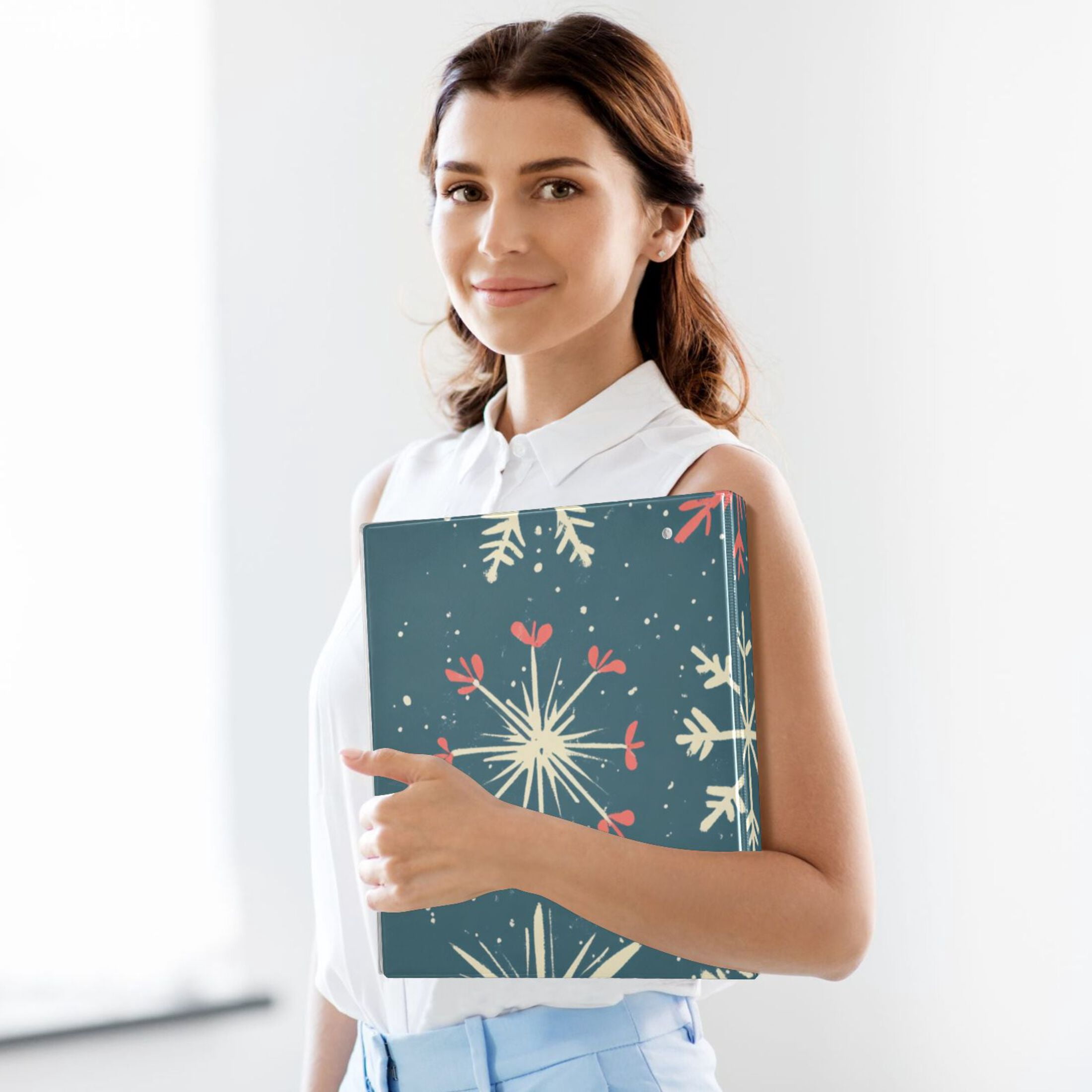 Cute Christmas Snowflakes 3 Ring Binders 1.5 inch Hardcover File Folders with Interior Pockets A4 Size Organizer for School Office Hospital