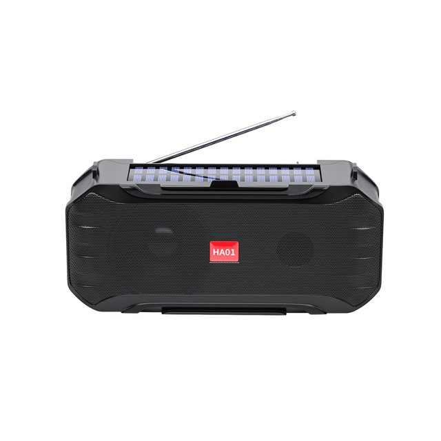 Altavoz portátil inalámbrico con energía Solar, linterna de emergencia para exteriores, tarjeta TF, Radio con micrófono, color negro