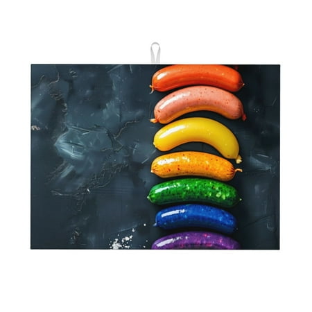 

Zeuib Rainbow Sausages On Dark Slate Dish Drainer Kitchen Counter Kitchen Drying Mat Heat Resistant Drainer Mats Easy to Clean Dish Rack Pad