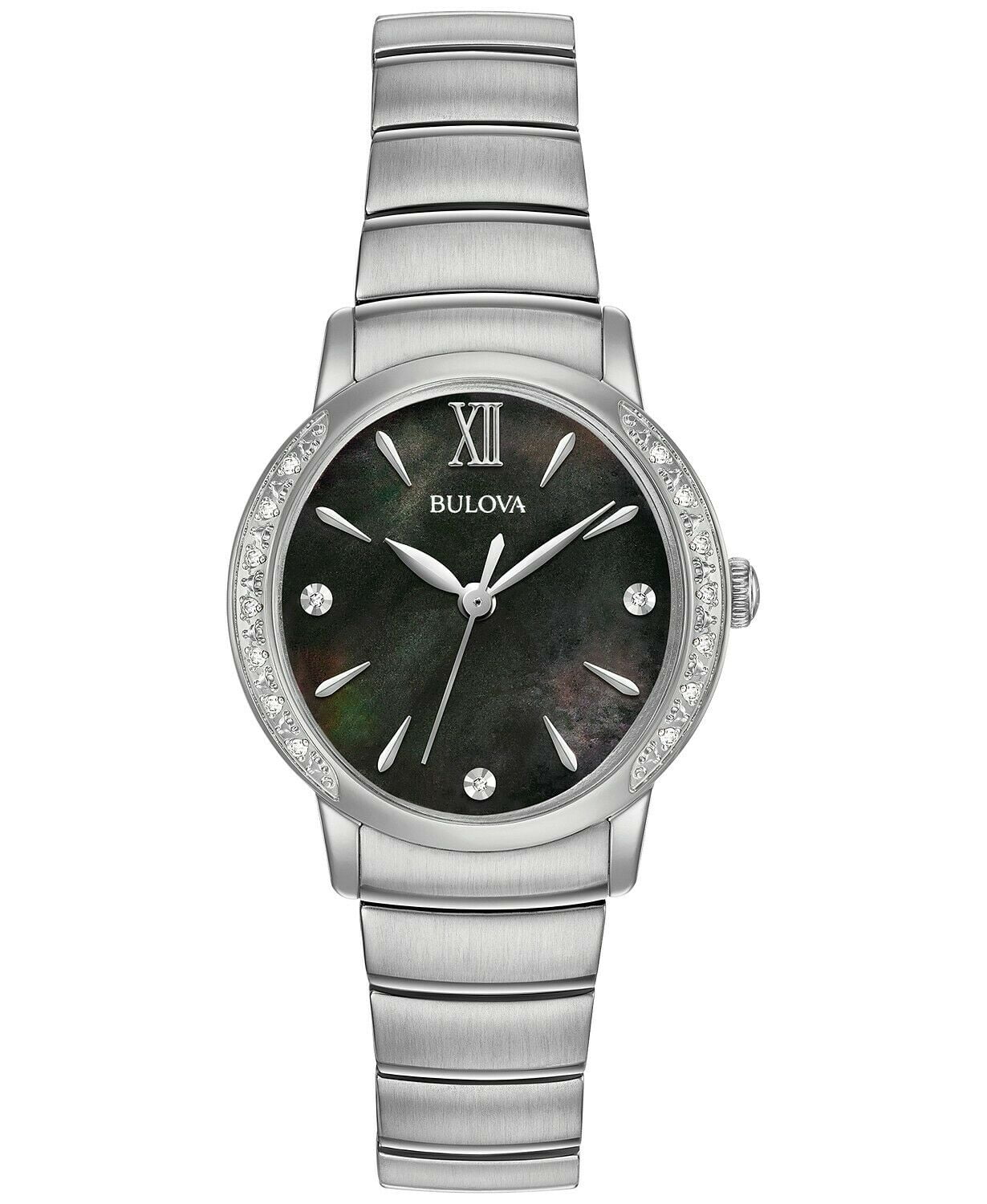 Bulova Women s Diamond Accents Black Dial Silver Tone Bracelet