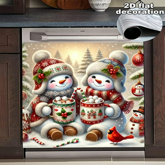 1pc Christmas Dishwasher Magnet Cover Snowman Front Dishwasher Cover Decoration Reusable Magnetic Door Cover Panel Decal Home Appliances Stickers 23 x 17 in