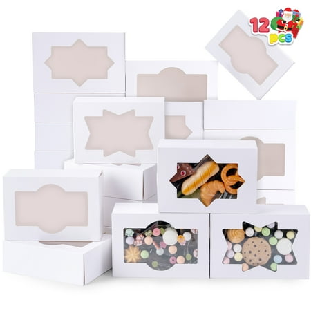 SYNCFUN 12 Pcs Christmas White Cookie Boxes Bakery Treat Gift Box with Window 8.5" x 5.75" x 2.75" for Pastries, Cupcakes, Cookies, Brownies, Donuts Gift Giving