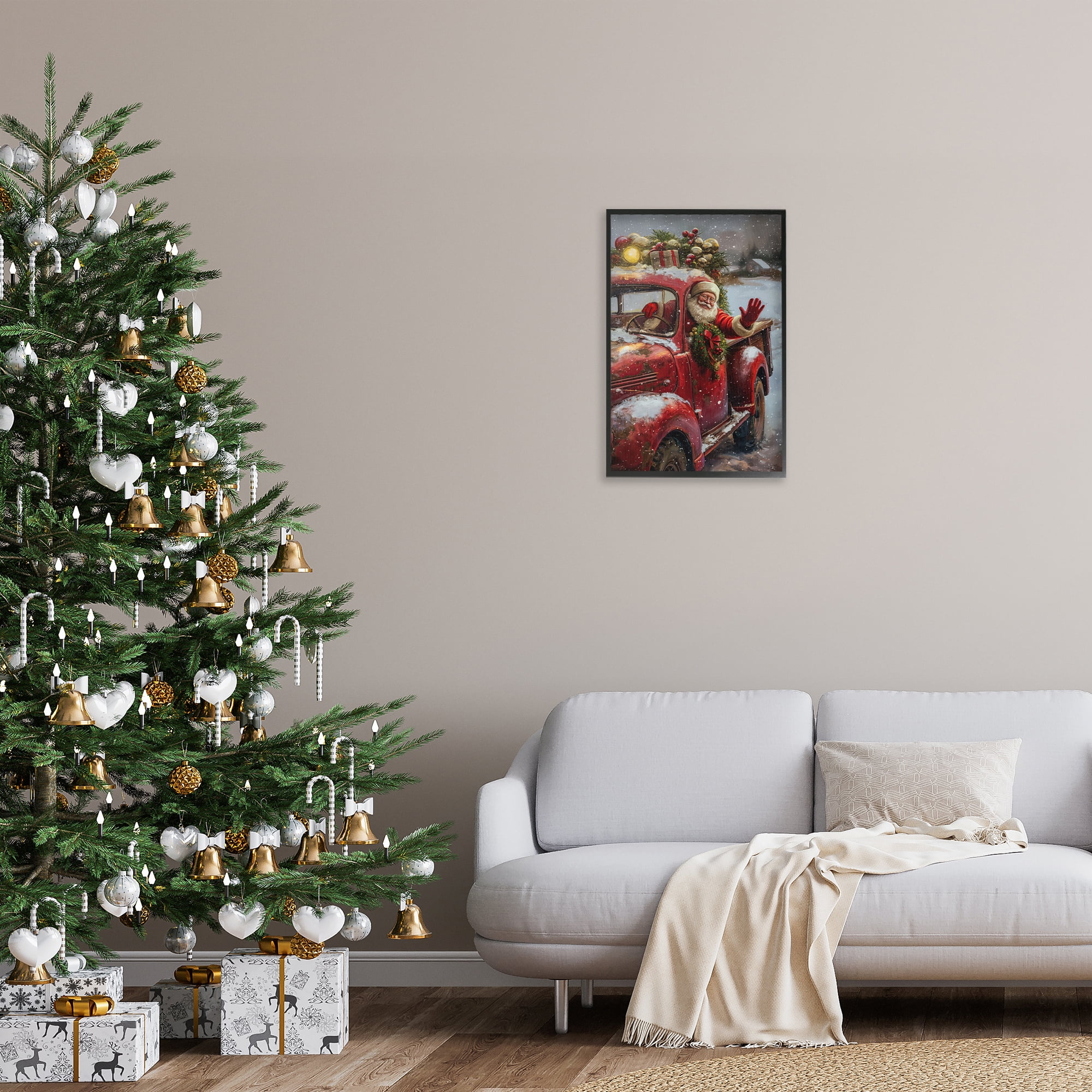 Stupell Industries Santa Waving Hello Holiday Painting Black Framed Art Prints Wall Art, 16 x 24