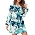 thumbnail image 2 of Mid-Century Print Pajama Robe V Neck Abstract Turquoise Retro Sleepwear Lady Long Sleeve Soft Pajamas Robes Spring Room Dresses, 2 of 5