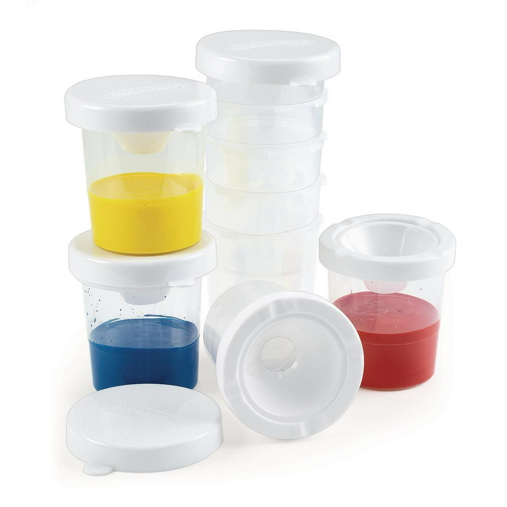 Colorations NoSpill White Lid Paint Cups for Kids Value Classroom Pack Painting Supply (10 pack
