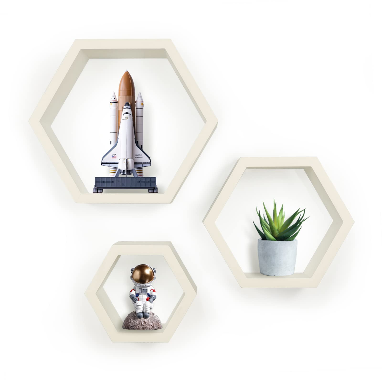 Hexagon Floating Shelves, Wall Shelves Set of 3, Suitable for
