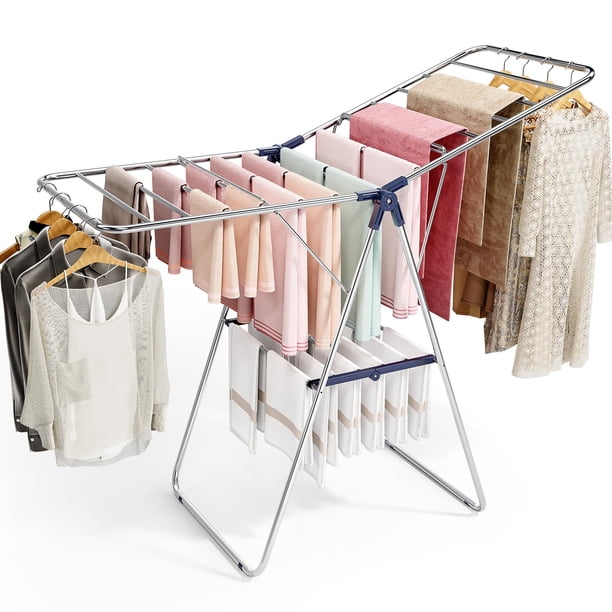 Tendedero de ropa con altura ajustable, estante de secado plegable tipo alas de gaviota para uso en interiores y exteriores