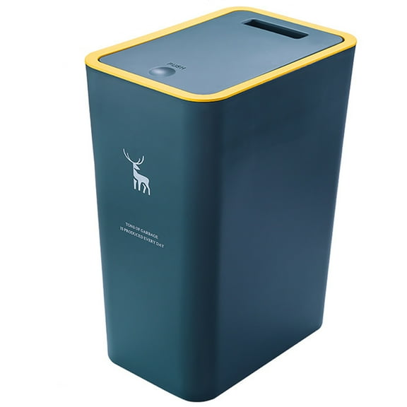 15L Trash Can with Press Lid – Compact Narrow Garbage Bin for Toilet, Bathroom, Bedroom, Living Room, Portable Plastic Waste Bin, Deer Pattern Blue