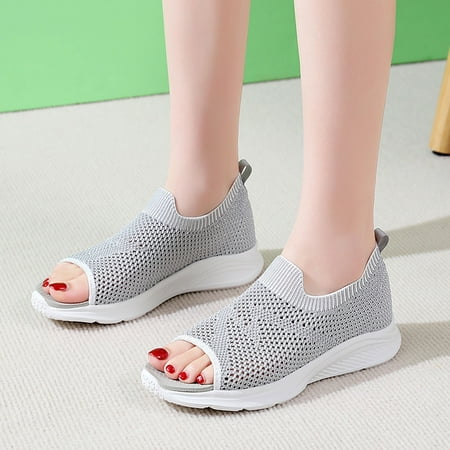 

〖Yilirongyumm〗 Grey 42 Sandals Women Shoes Summer Breathable Peep Wedges Toe Sandals Women Fashion Sport Beach Comfortable Mesh Women s Sandals