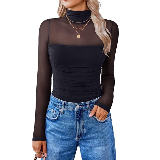 Body Avidlove de manga larga con cuello alto y malla