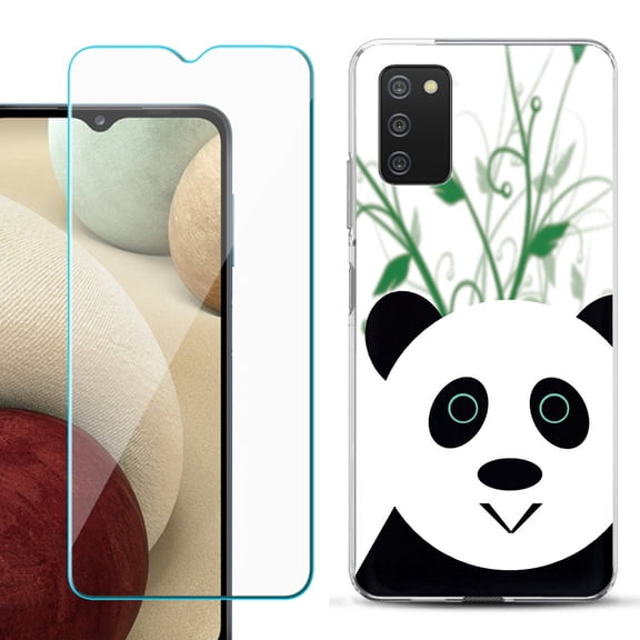 Slim-Fit TPU Fashion Phone Case for Samsung Galaxy A03s, with Tempered Glass Screen Protector, by OneToughShield ® - Panda