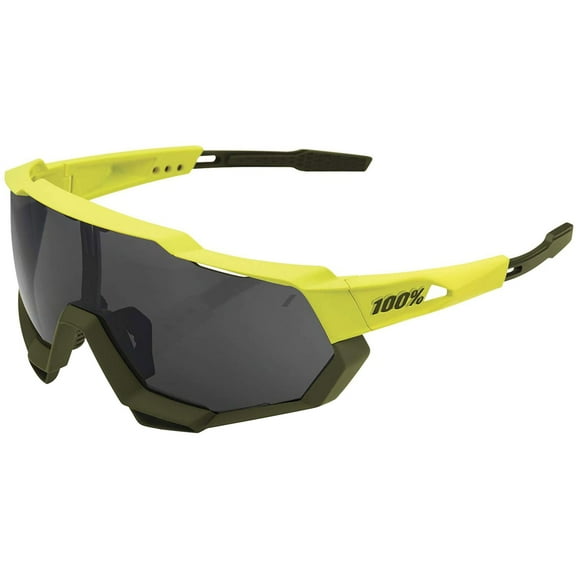 100% Speedtrap Sunglasses (One Size Fits Most, Neon Yellow/Olive / Black Mirror Lens)