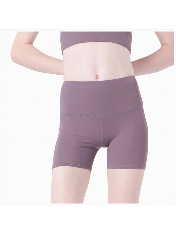 Women 6" Crossover High Waist Biker Shorts Tummy Control Back TriSeam QuickDry Yoga Running Athletic Shorts Light Purple for Size S