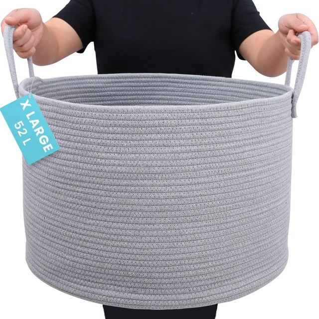 Canasta grande tejida para ropa con asas, cesta redonda para mantas, juguetes o almacenamiento, 50x33 cm