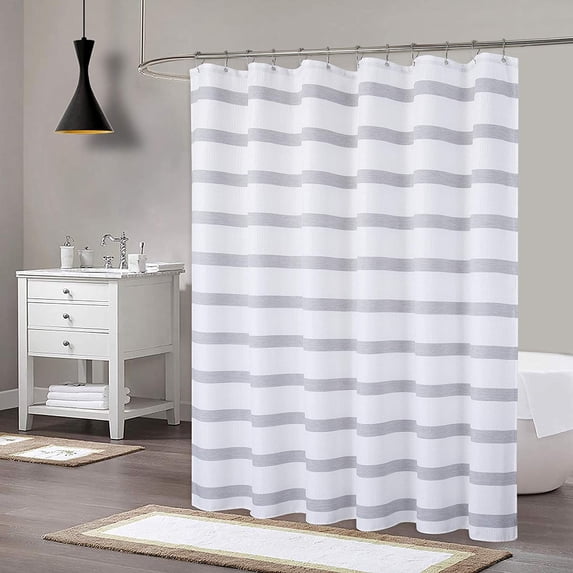 Striped Shower Curtain, Waterproof Waffle Weave Textured Bath Curtain with Grommets, Gray, 72"*72"
