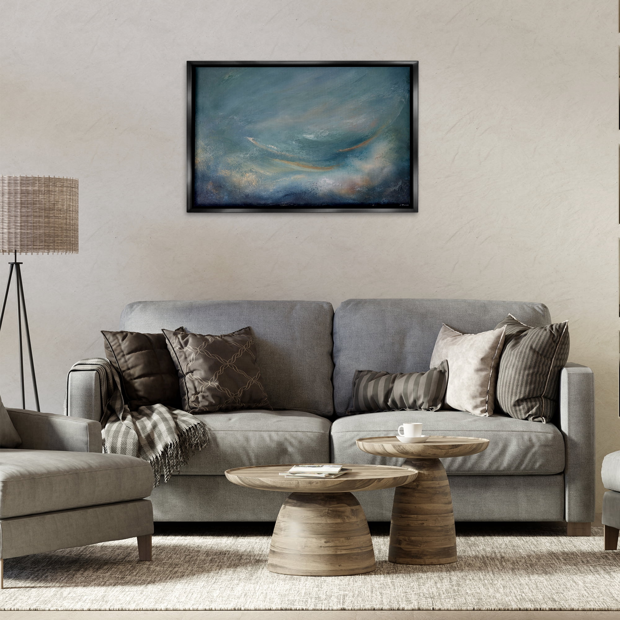 Stupell Industries Dark Storm Clouds Abstract Abstract Painting Black Floater Framed Canvas Art Print Wall Art, 31 x 21