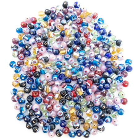 Over 240 Millefiori Glass Beads for Jewelry Making Supplies for Adults - 6-7 mm  Assorted Mix of Round Flower Mosaic Beads for Bracelet and Necklace Crafting Supplies Kit (Best Craft Organizer Beads)