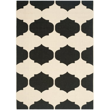 SAFAVIEH Courtyard Elwyn Geometric Indoor/Outdoor Area Rug, Beige/Black, 5'3" x 7'7"