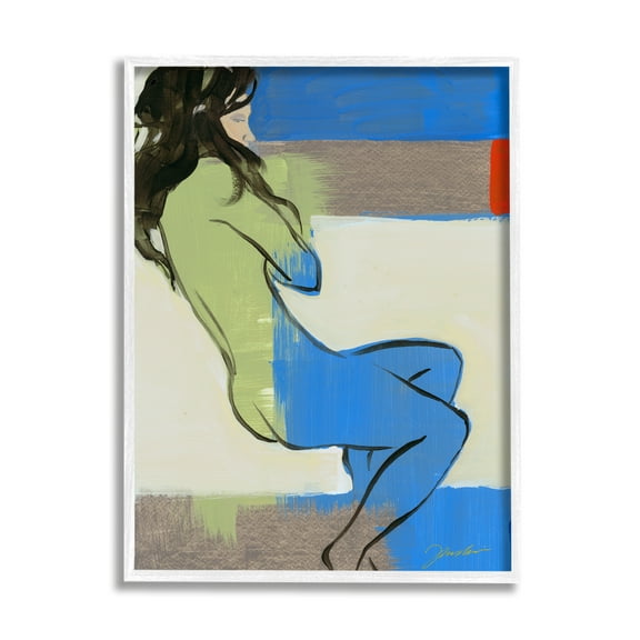 Stupell Industries Abstract Woman Laying over Geometric Shape Collage Abstract Painting White Framed Art Print Wall Art, 11 x 14
