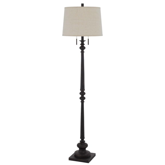 Floor Lamp with Tubular Turned Resin Support and Pull Chain, Dark Bronze- Saltoro Sherpi