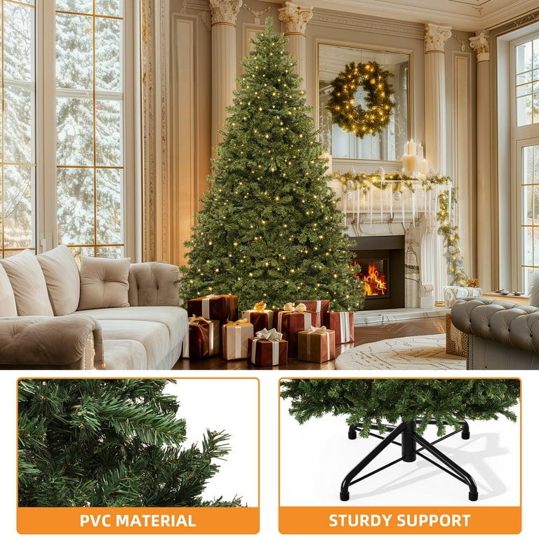 Uforic 7.5ft Pre-Lit Artificial Christmas Tree,Holiday Decoration Christmas Tree with 1346 Branch Tips, 550 Warm Lights, for Home, Office, and Party, Green