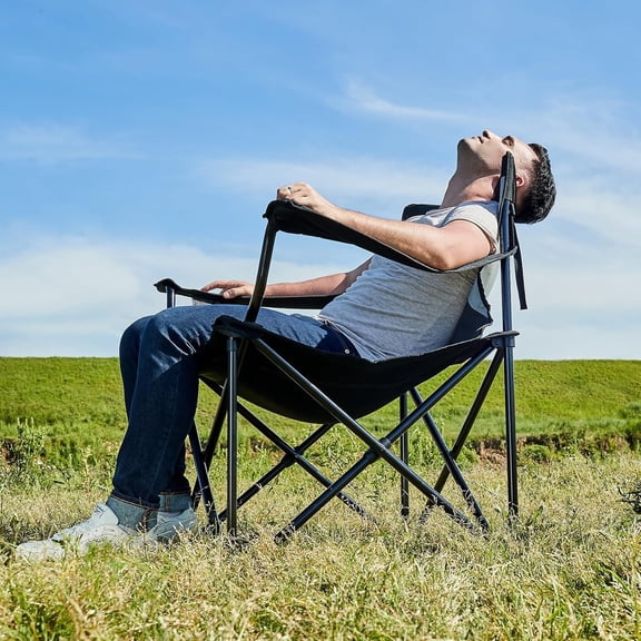 Oversized Camping Chair Big and Tall Folding Camp Chair Portable Lawn Chairs Heavy Duty Foldable XXL Outdoor Camping Chair for Adults, Support Up to 600 lbs, Black/Grey