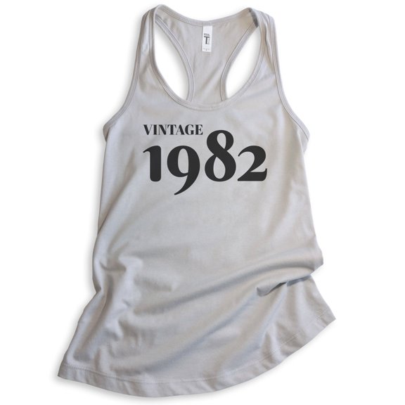 Vintage 1982 Tank Top, Ladies Racerback Tank Top, 40th Birthday Tank, Fortieth Birthday Tank, B-day Tank, Silver Gray, X-Large