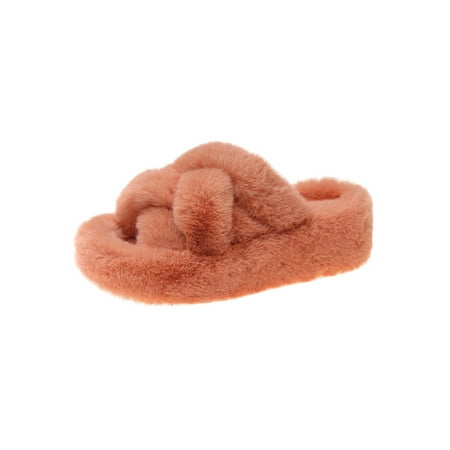 

Difumos Women s Lightweight Thick Sole Sandals Casual Wedge Plush Slipper Winter Warm Anti-Slip Flat Comfortable Slides