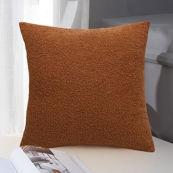 RBCKVXZ Decorative Textured Boucle Throw Pillow Covers 18x18, Cozy Soft Pillow Shams Fuzzy Pillow Case with Zipper for Home Sofa Bedroom Car, Coffee