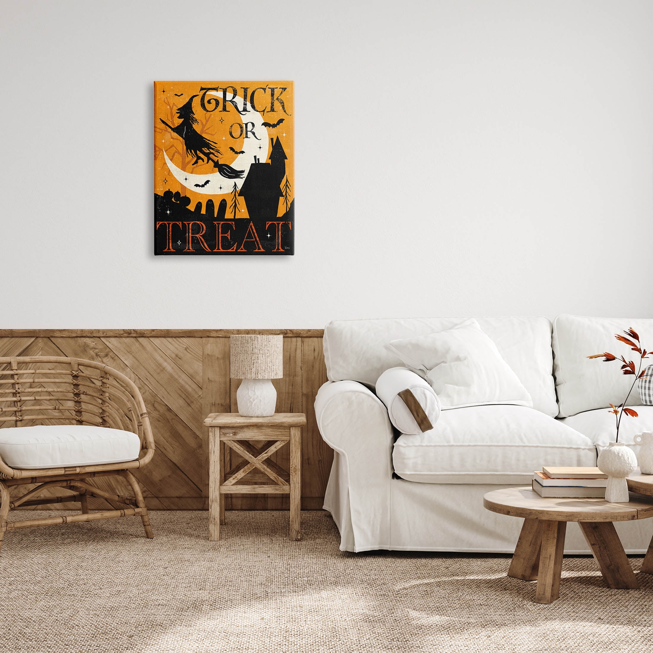 Stupell Industries Trick Or Treat Halloween Witch Graphic Art Gallery Wrapped Canvas Print Wall Art, Design by Veronique Charron