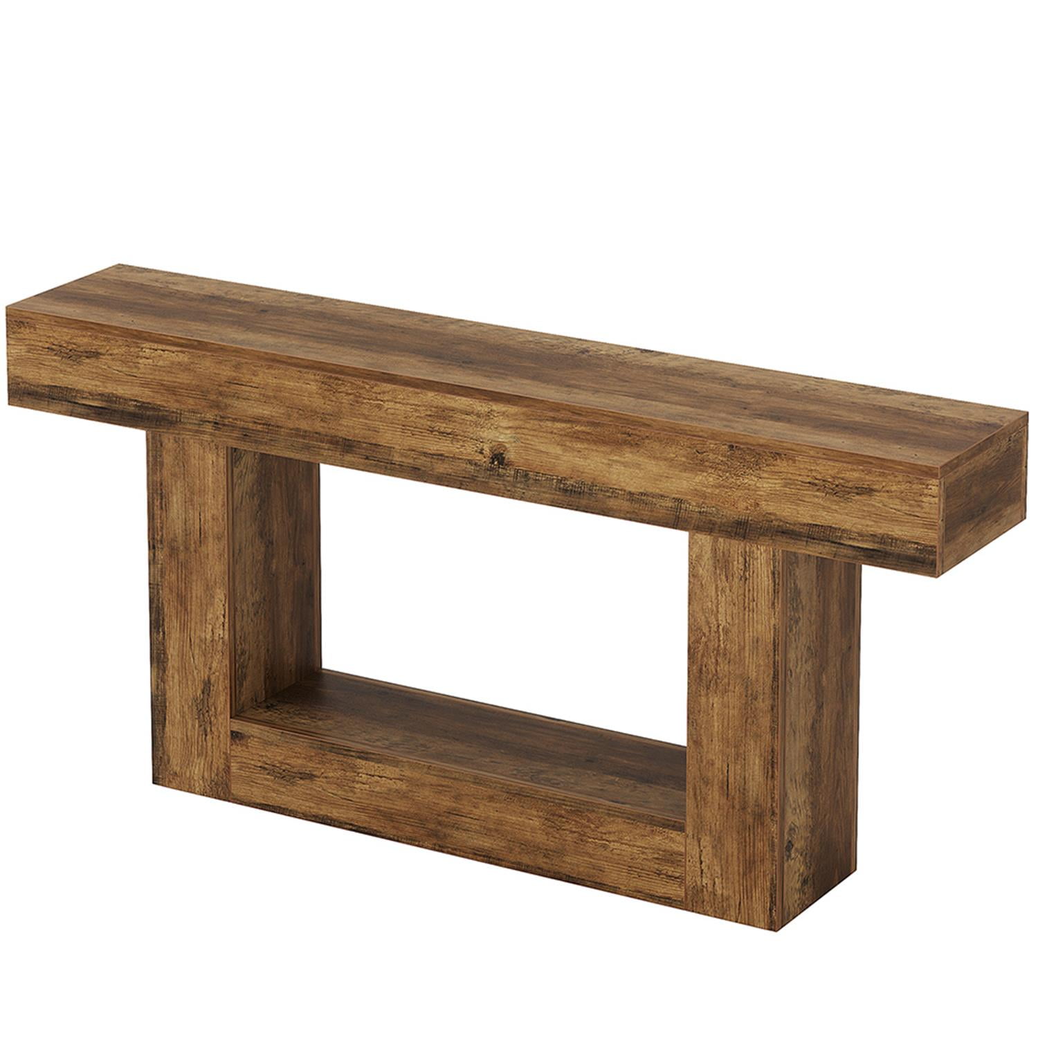 Demi Bonn 63" Wood Console Table, Farmhouse 2-Tier Sofa Table Entryway Table, Foyer Display Table, Brown