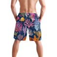 thumbnail image 3 of Dailycode Men's Quick Dry Swim Trunks Beach Shorts Casual Summer Board Shorts with Pockets, Tropical Coral and Fish, 3 of 8