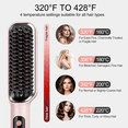 thumbnail image 3 of Hair Straightener Brush, Anti-Scald Ceramic Straightening Brush with 4 Temp & 35s Fast Heating, Anti-Tangle Flat Iron Hot Comb, Dual Voltage, Pink, 3 of 10