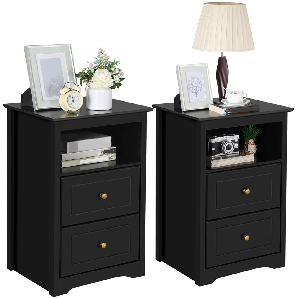 Yaheetech Wooden Nightstand with Storage Drawers and Open Shelf, Set of ...