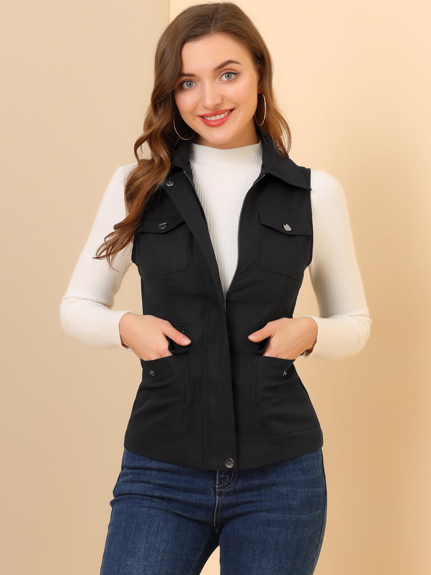 DARING DIVA Women's Travel Vest with Pockets Sleeveless Cargo Utility Vest 3XL Black