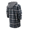 thumbnail image 3 of Men's Heavyweight Flannel Zip Up Fleece Lined Plaid Sherpa Hoodie Jacket (#906 D.Grey/Blue, 3XL), 3 of 5