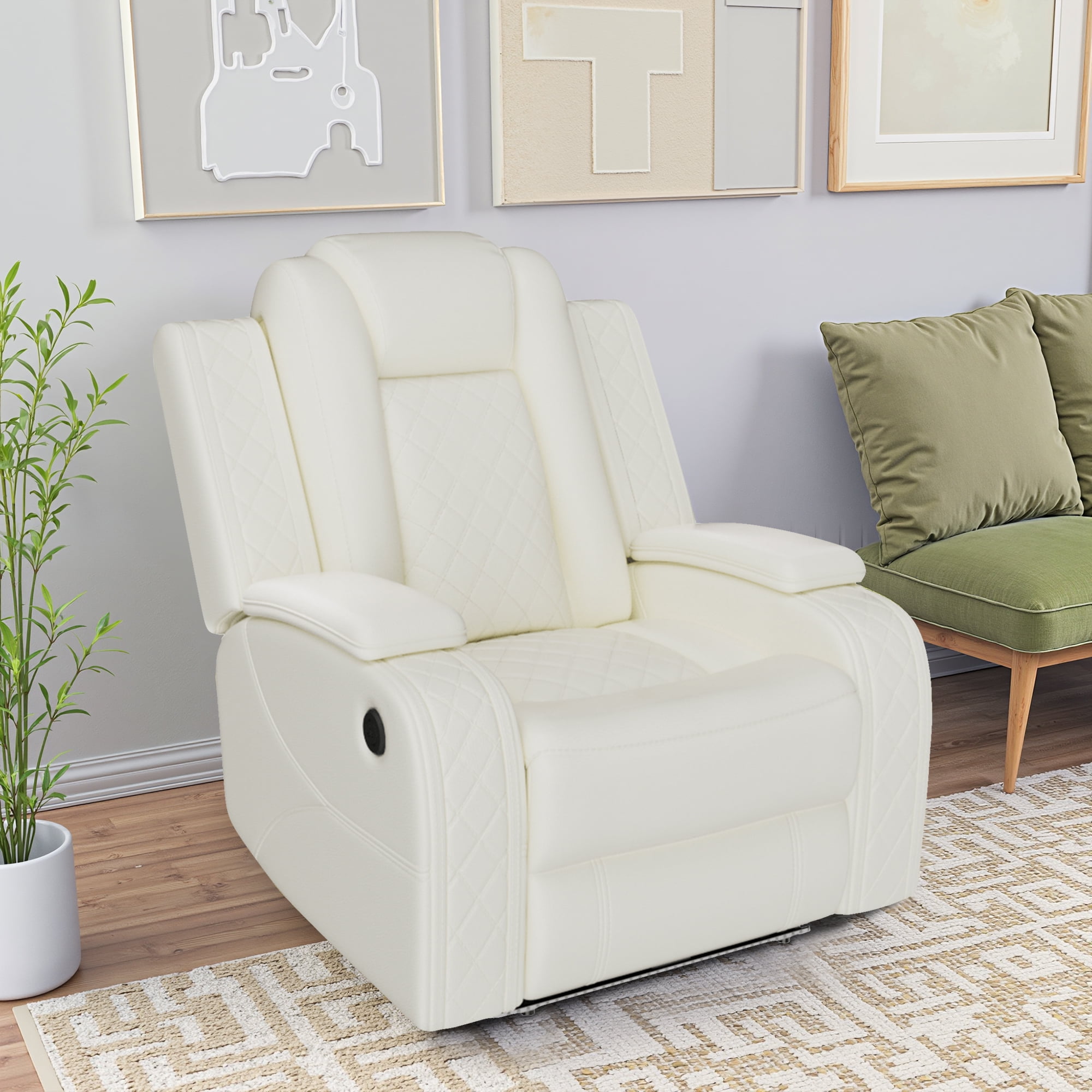 MAYEERTY White Breathing Leather 3-Piece Living Room Recliner Chair
