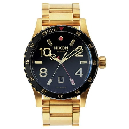 Swiss Gmt Alarm - A277513 Men's Diplomat SS Black Dial Yellow Gold Steel Bracelet GMT Dive Watch